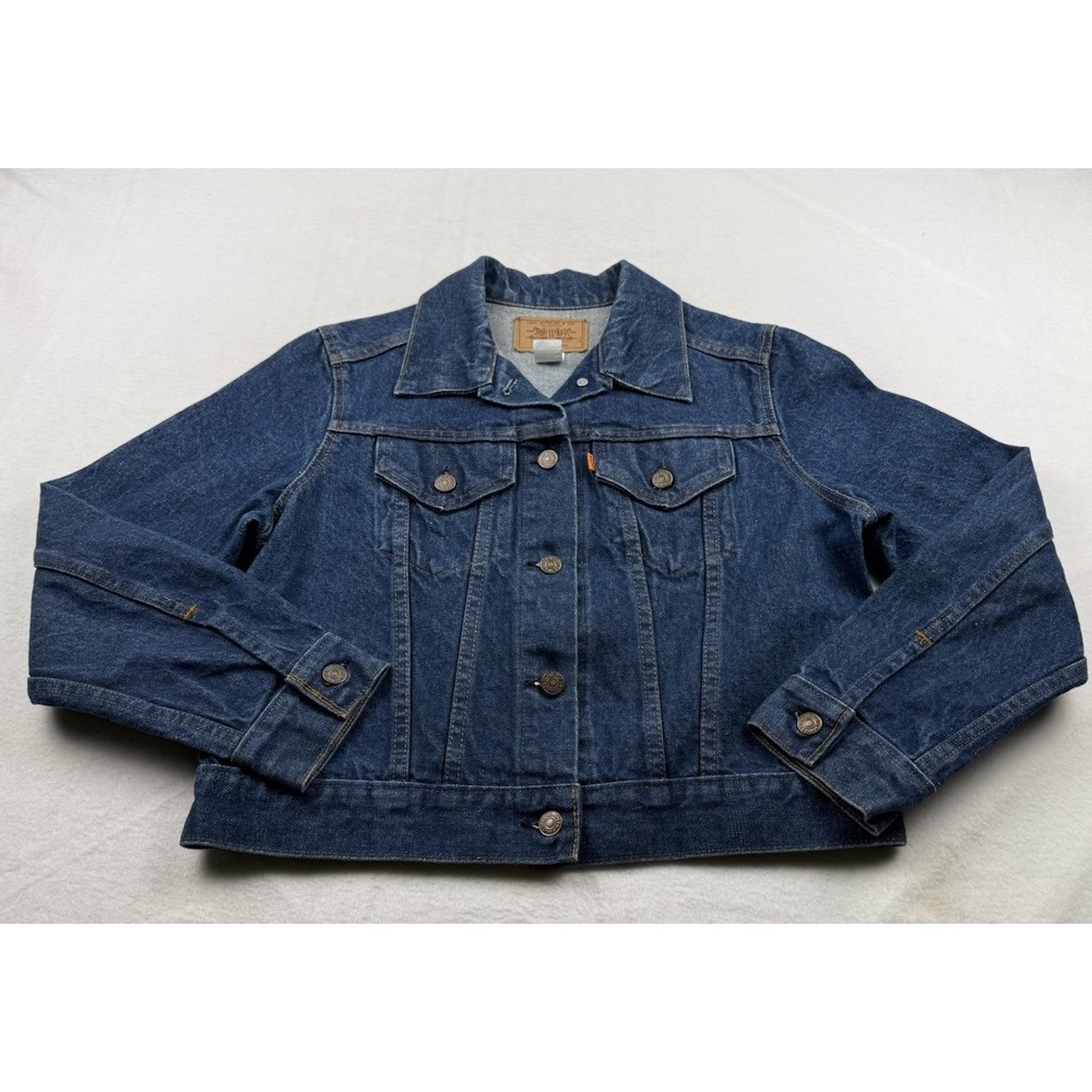 Vtg Levis Trucker Jacket Youth L 76001 0214 Orange Tab Denim Made in USA 80s EUC